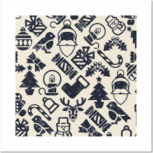 Holiday Patterns with Santa, Reindeer, Christmas Tree. Christmas Pattern Posters and Art